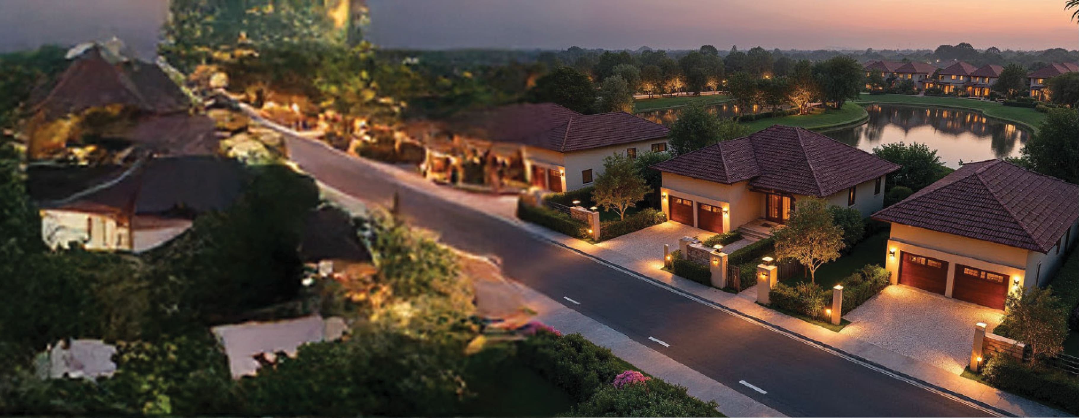 Sunlit view of the Silver Kites Elite community entrance